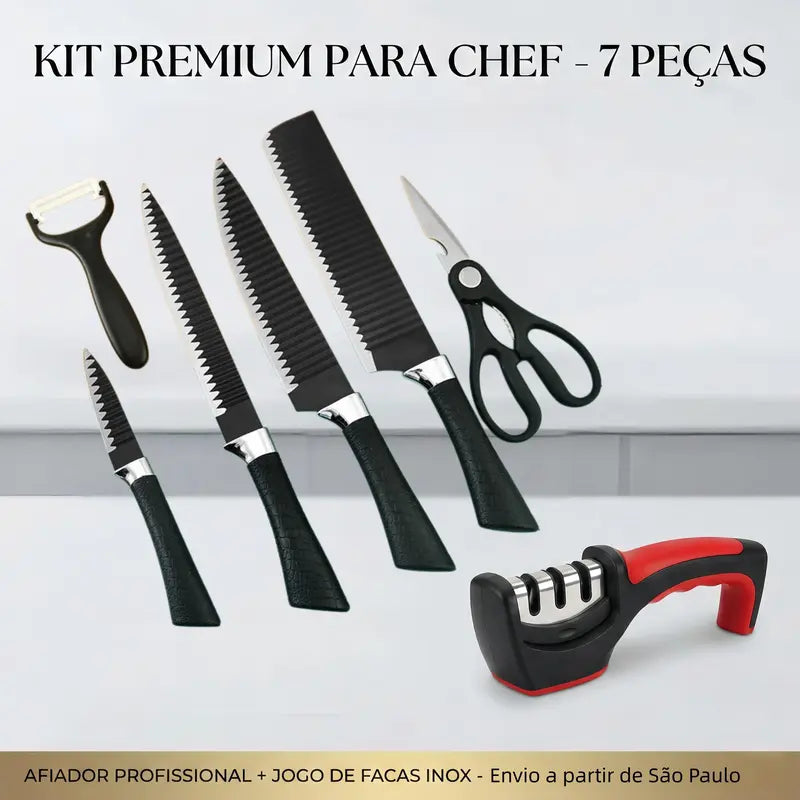 Kit 7 Peças de Facas em Aço Inox – Conjunto Completo para Cozinha, Carnes, Legumes e Churrasco
