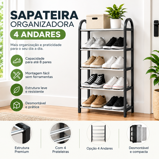 Sapateira Multiuso Desmontável 4 Andares – Organizador de Sapatos e Tênis