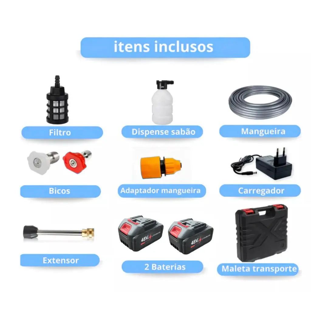 Lavadora Portátil de Alta Pressão Recarregável Bivolt – Pistola Lava Jato para Carros, Motos e Jardim