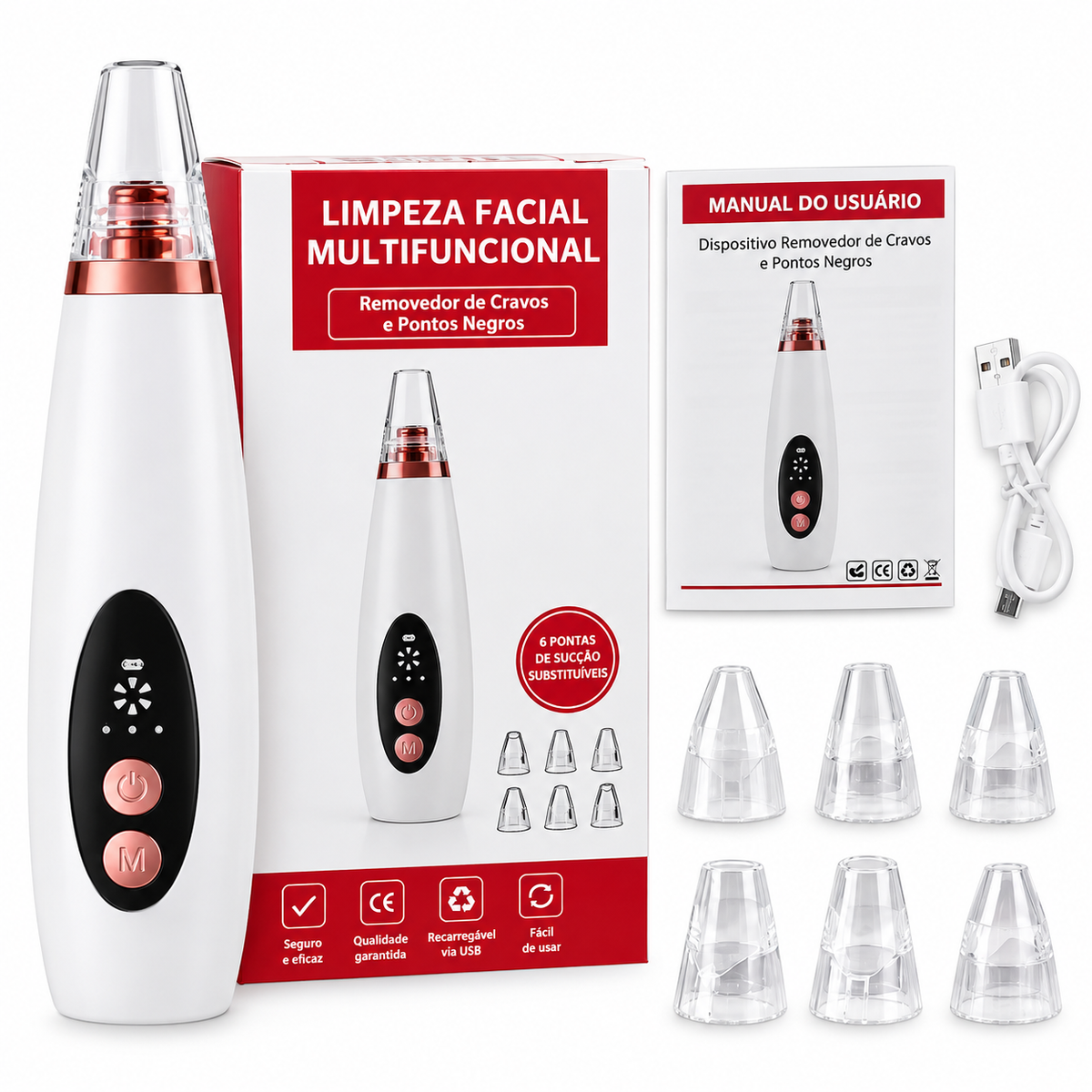 Limpador Facial Elétrico 6 em 1 – Removedor de Cravos e Poros