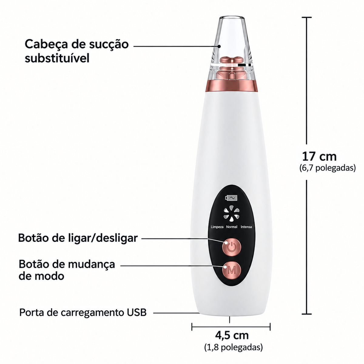 Limpador Facial Elétrico 6 em 1 – Removedor de Cravos e Poros