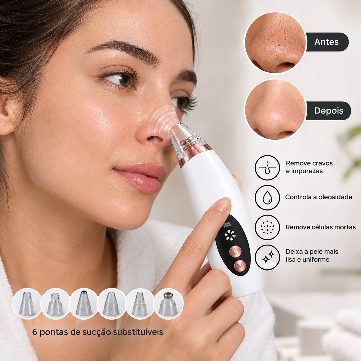 Limpador Facial Elétrico 6 em 1 – Removedor de Cravos e Poros